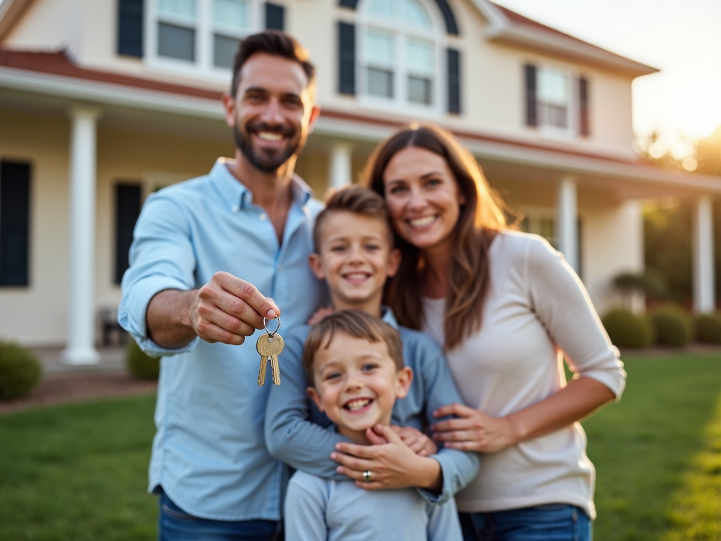 A family celebrating their new home purchase