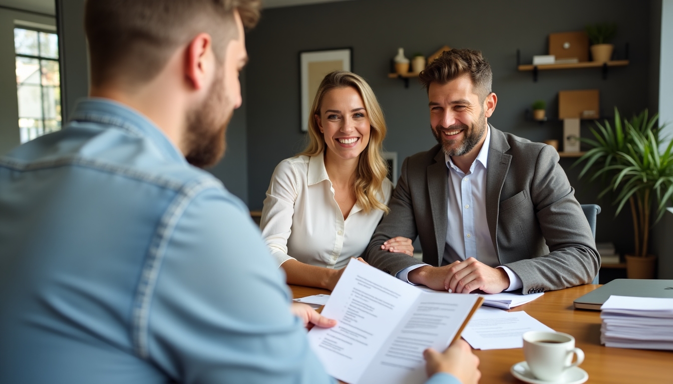 A family discussing mortgage options with a financial advisor.