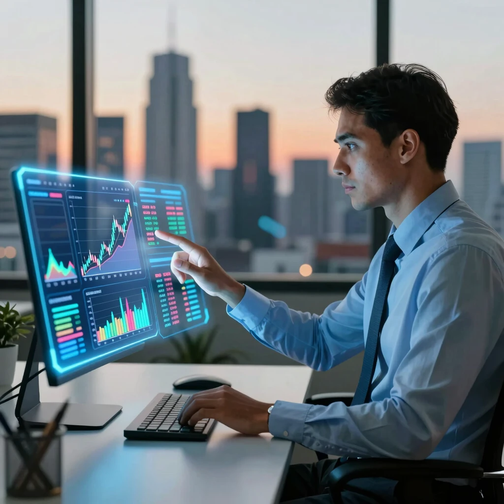 Financial analyst using AI dashboard for insights
