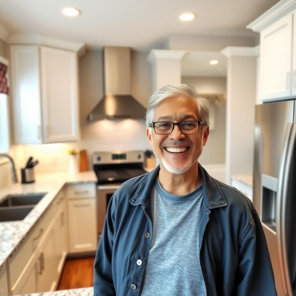Homeowner with renovated kitchen