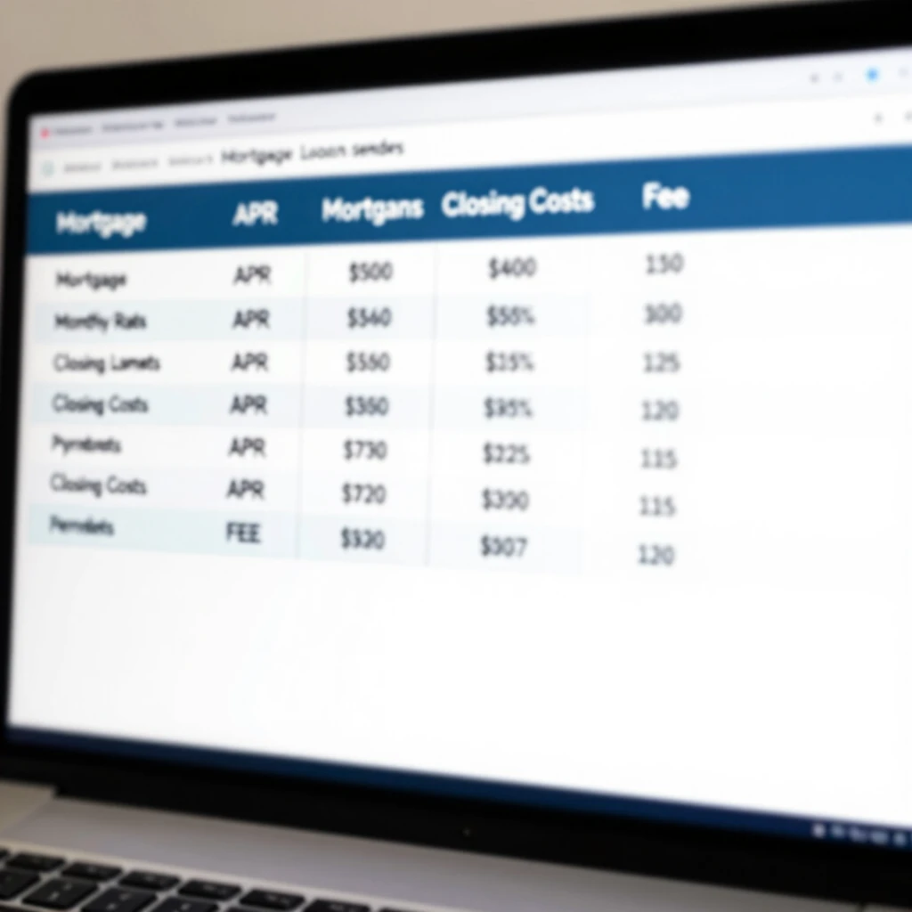Mortgage loan estimates comparison chart on computer screen