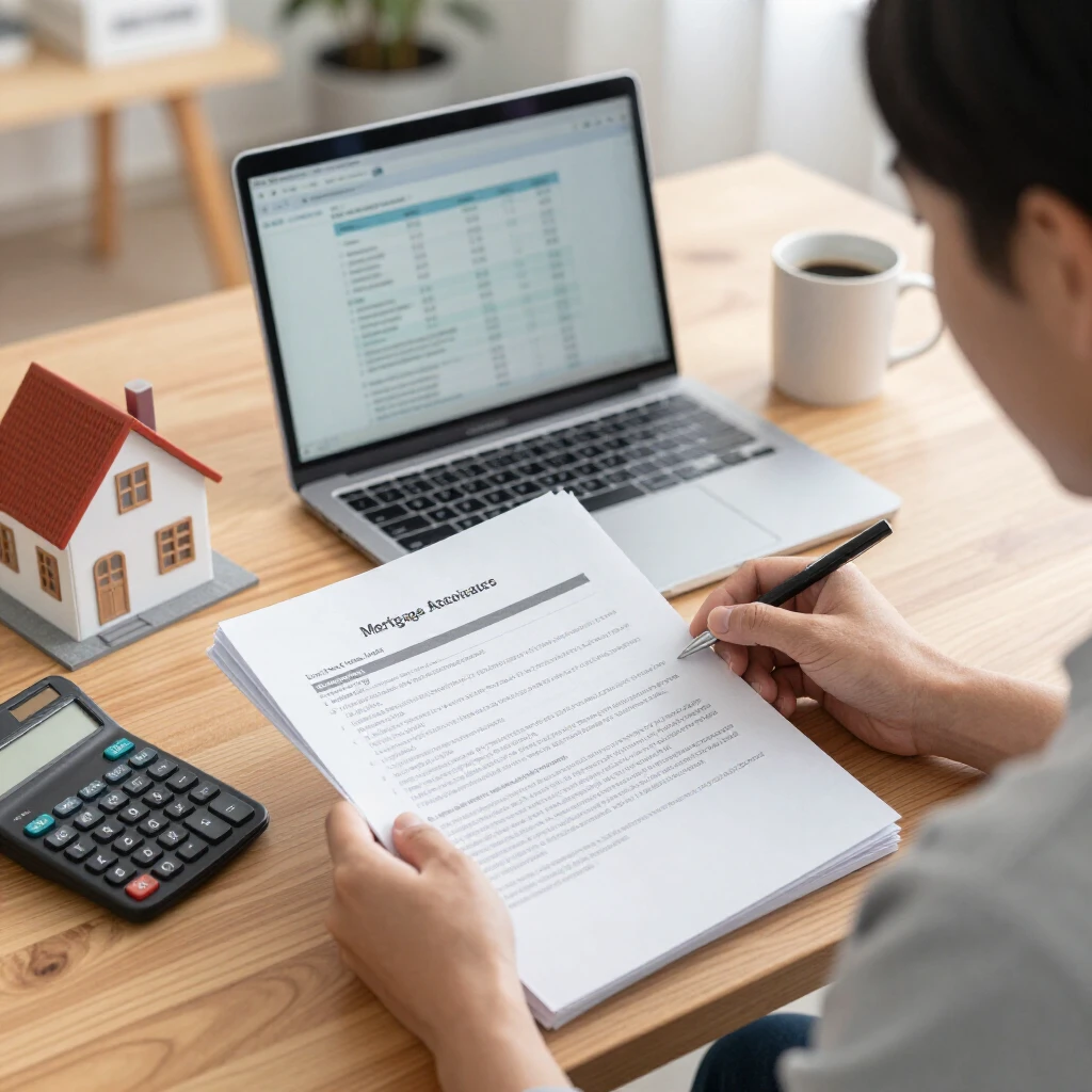 Person reviewing mortgage documents and loan options at desk