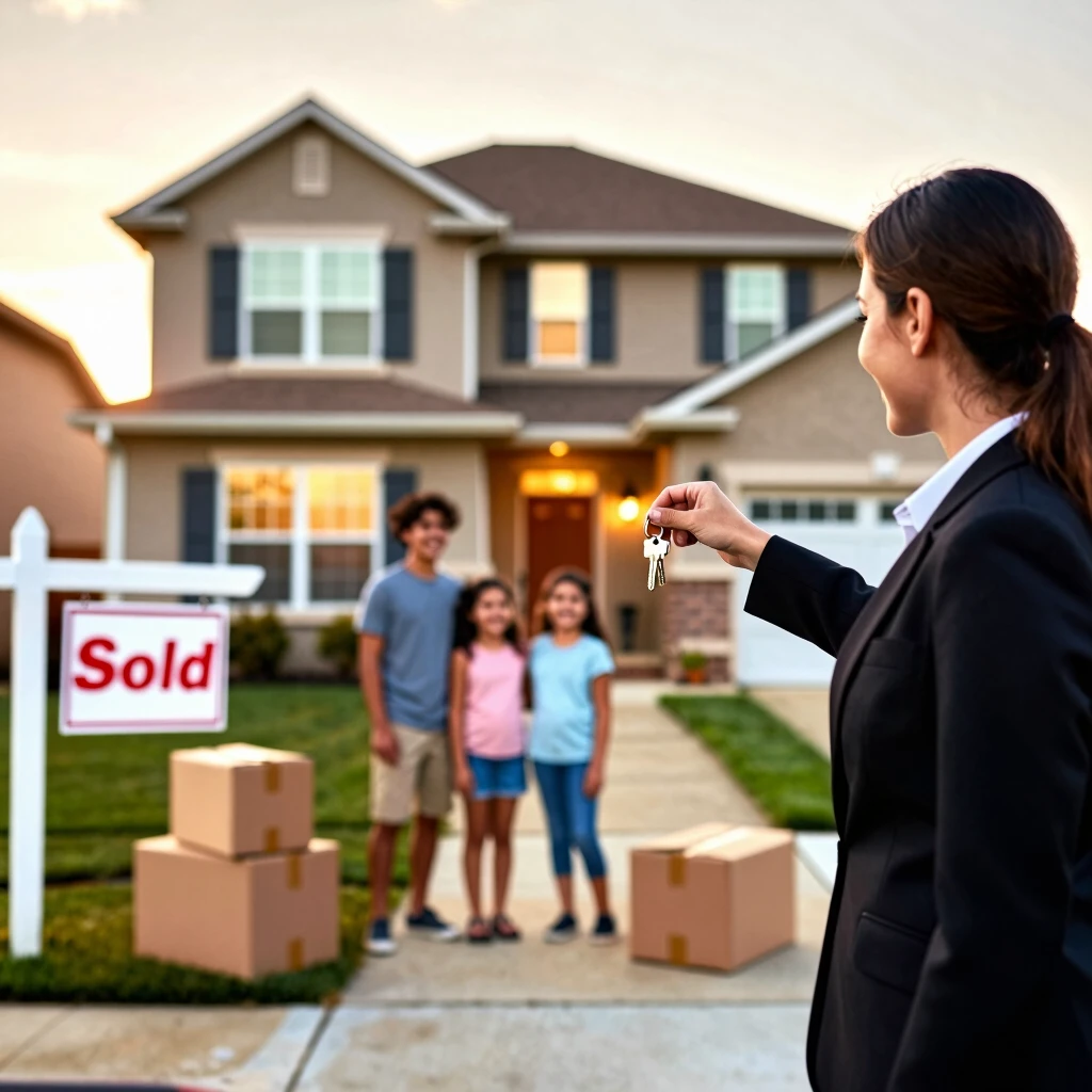 Realtor handing over keys to new homeowners after a successful negotiation