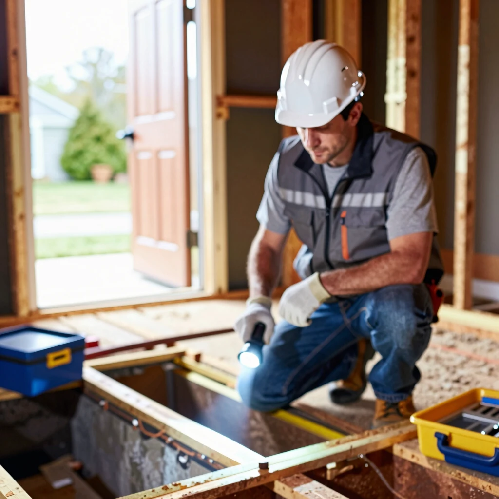 Home inspector checking a property's foundation