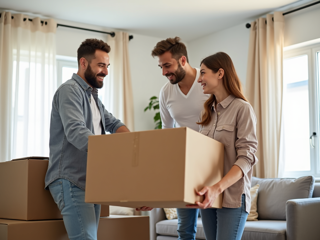 Family moving into their new home.