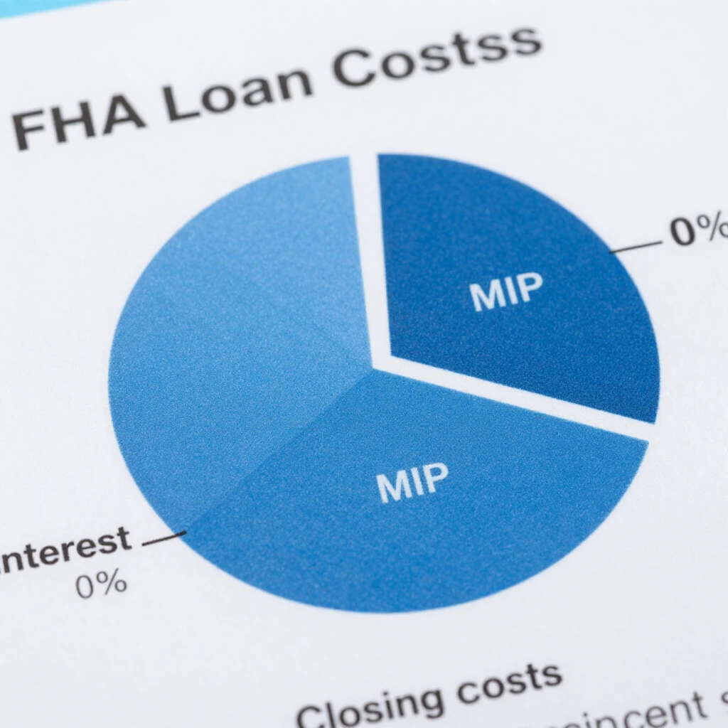 Pie chart illustrating breakdown of FHA loan costs including MIP and closing fees