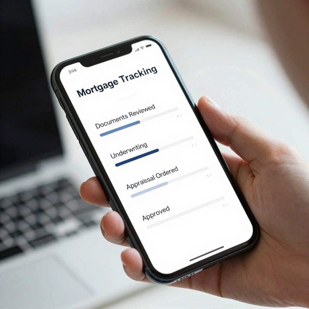 Smartphone showing mortgage application status tracking