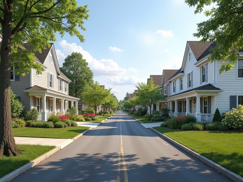 A serene neighborhood street with different homes suggesting long-term living commitment.