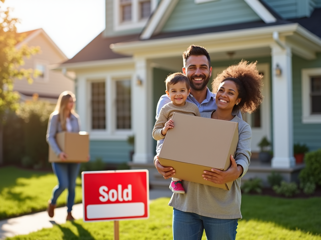 Family celebrating a refinanced home