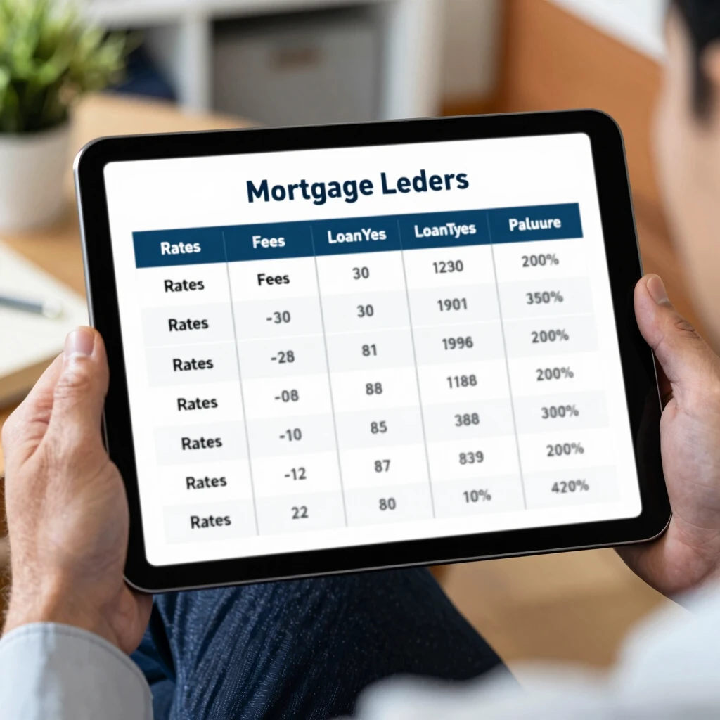 Comparison chart of top mortgage lenders rates and features on a tablet screen