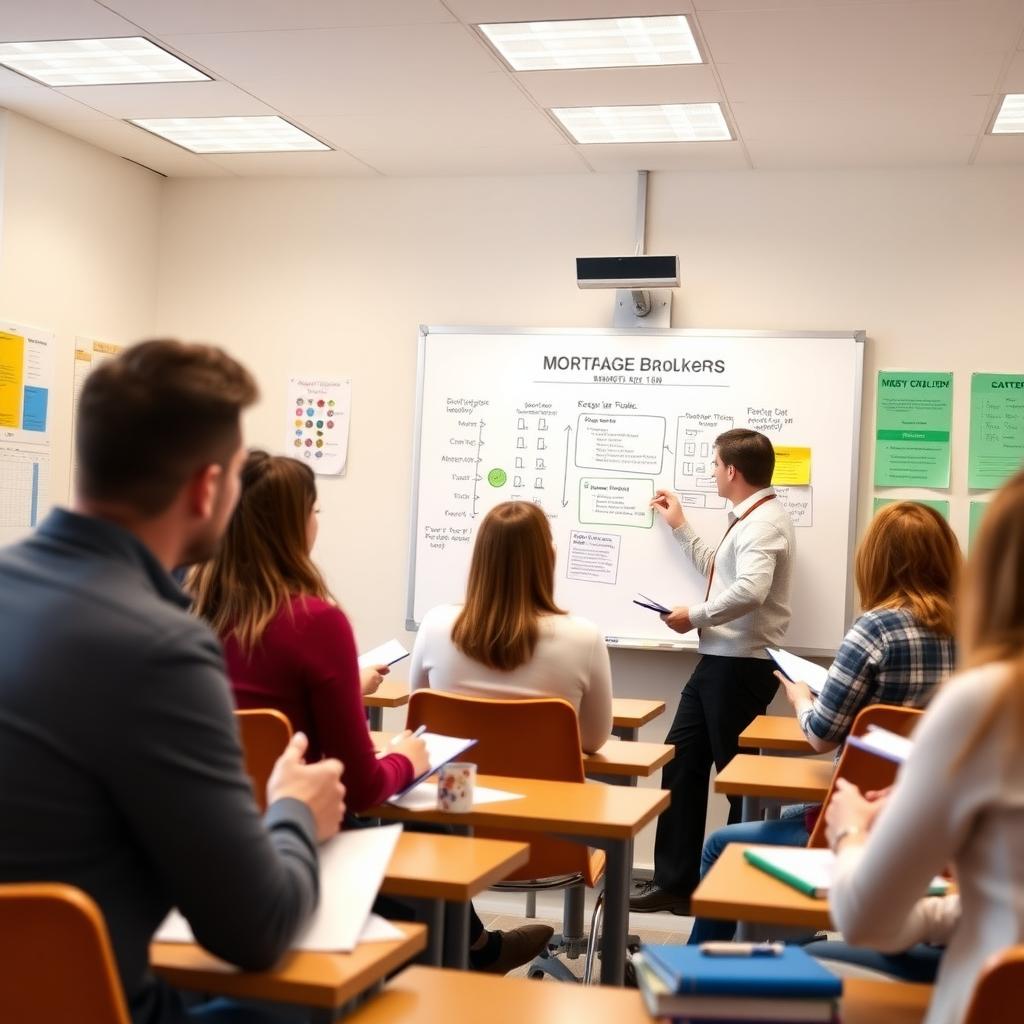 Aspiring mortgage brokers in a training session with an instructor