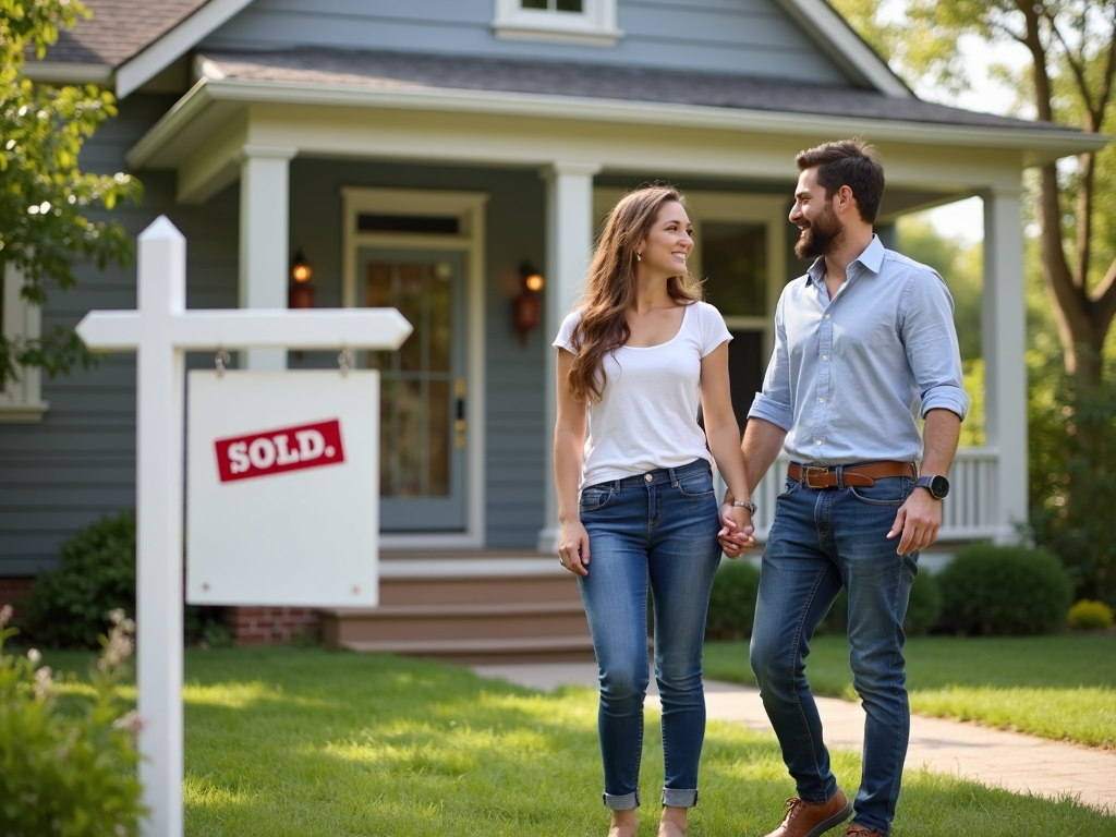 First-time buyers happy with their new home thanks to an FHA loan.
