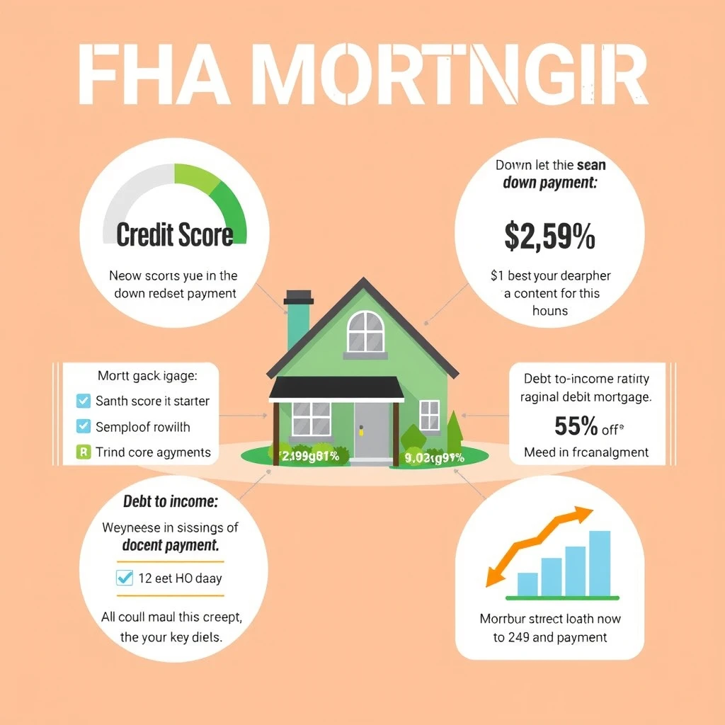 Infographic illustrating key FHA mortgage requirements including credit score, down payment, and debt-to-income ratio