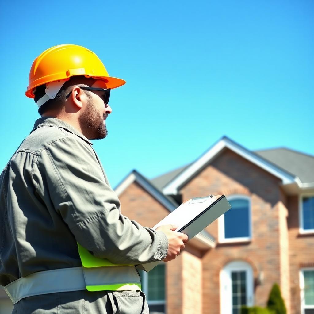Home inspector examining the exterior of a house