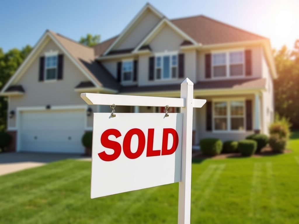 Sold sign in front of house.