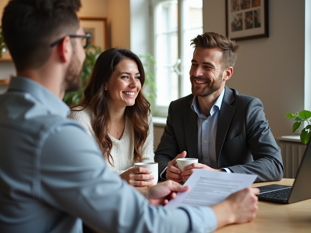 Mortgage broker explaining loan terms to a couple