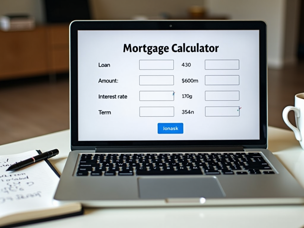 Laptop displaying a mortgage calculator during planning.