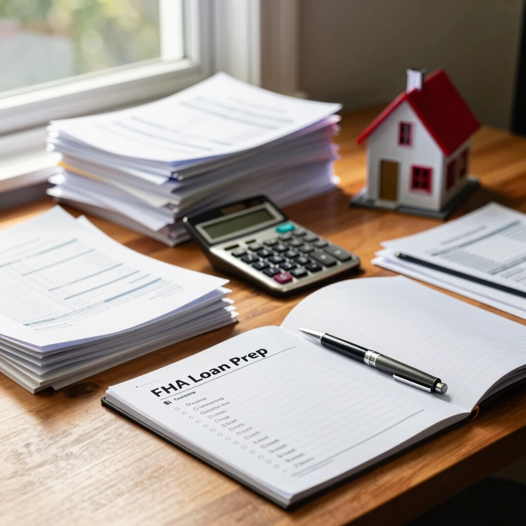 Organized workspace for reviewing FHA loan requirements and documents