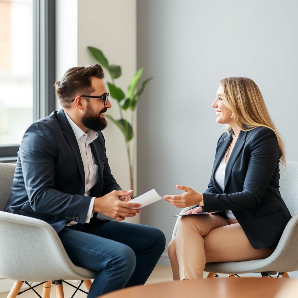 A couple sitting at a table with a mortgage broker, discussing paperwork.