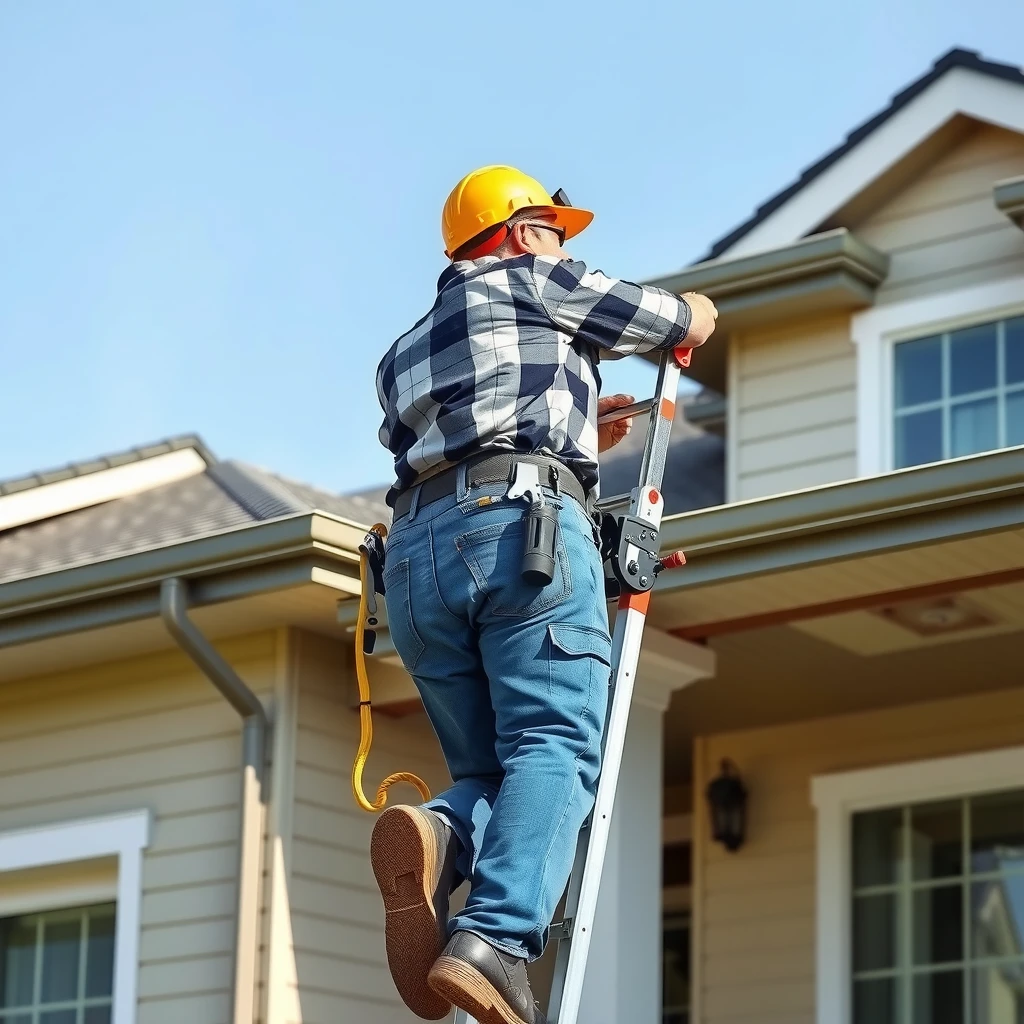 Home inspector examining roof during property inspection