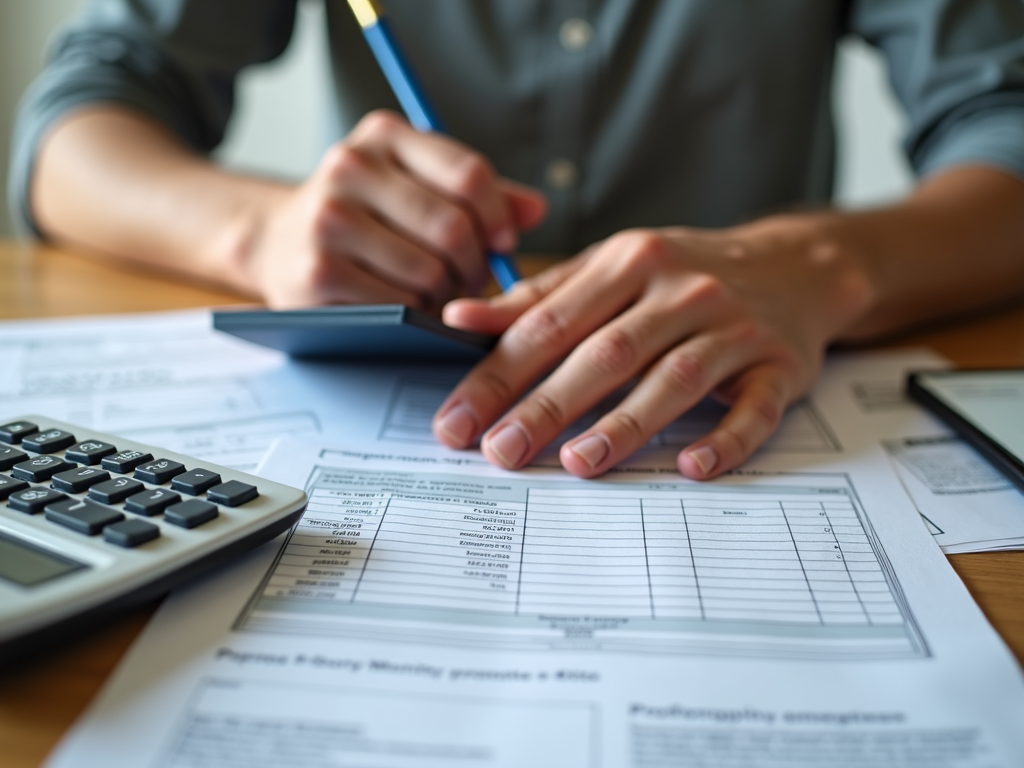 Homeowner calculating FHA refinancing benefits at a desk.