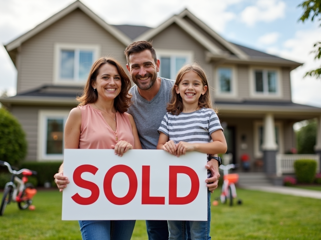 Family celebrating homeownership goals after refinancing