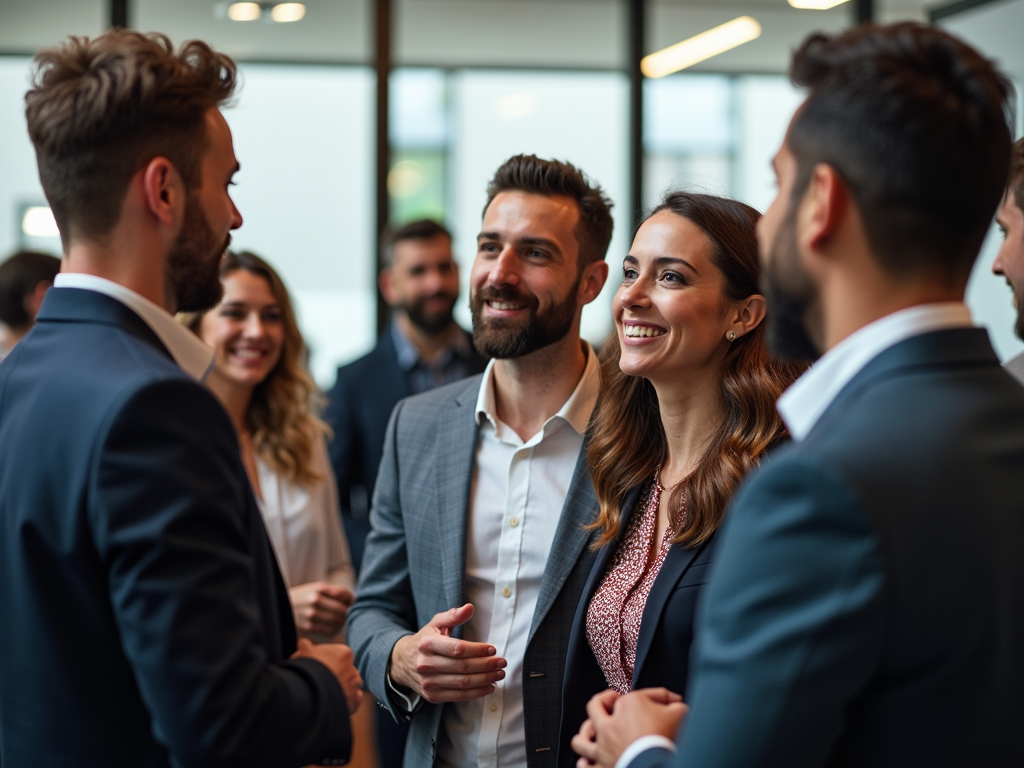 Mortgage professionals networking at a conference
