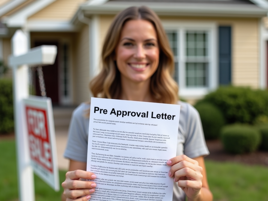 Homebuyer with pre-approval letter in front of a house