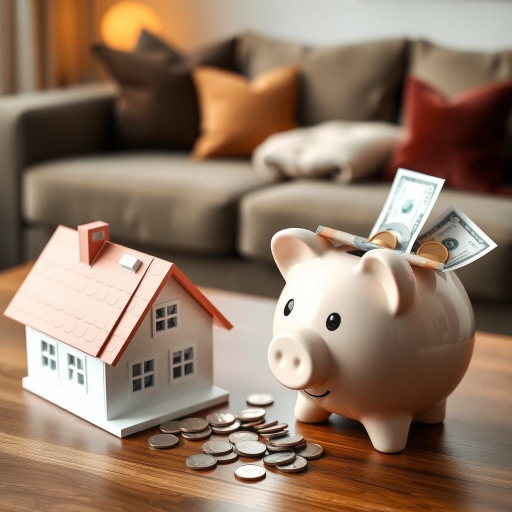 Piggy bank and model house symbolizing saving for an FHA mortgage down payment