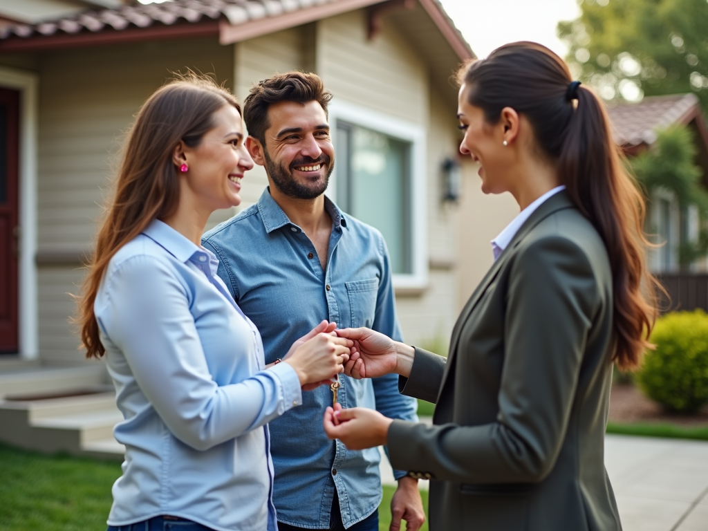 Couple receiving keys to new home