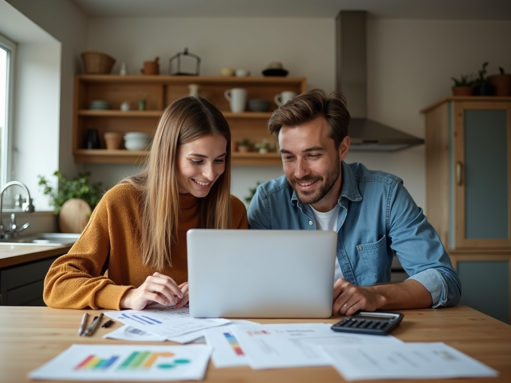 Couple planning their finances for home buying