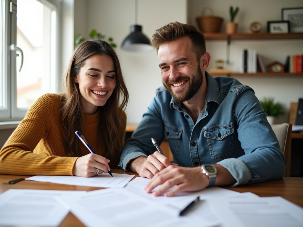 Couple finalizing their FHA loan approval with a lender.