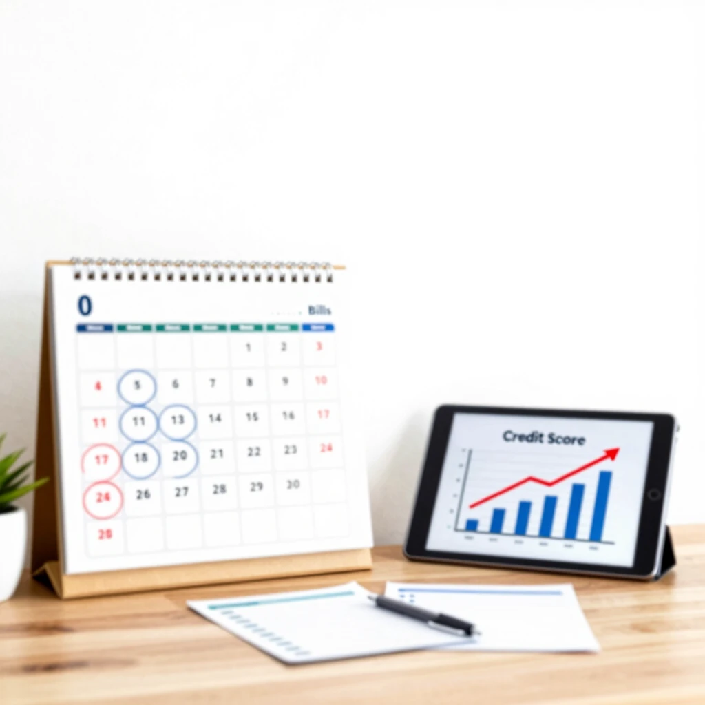 Calendar with bill due dates and improving credit score graph