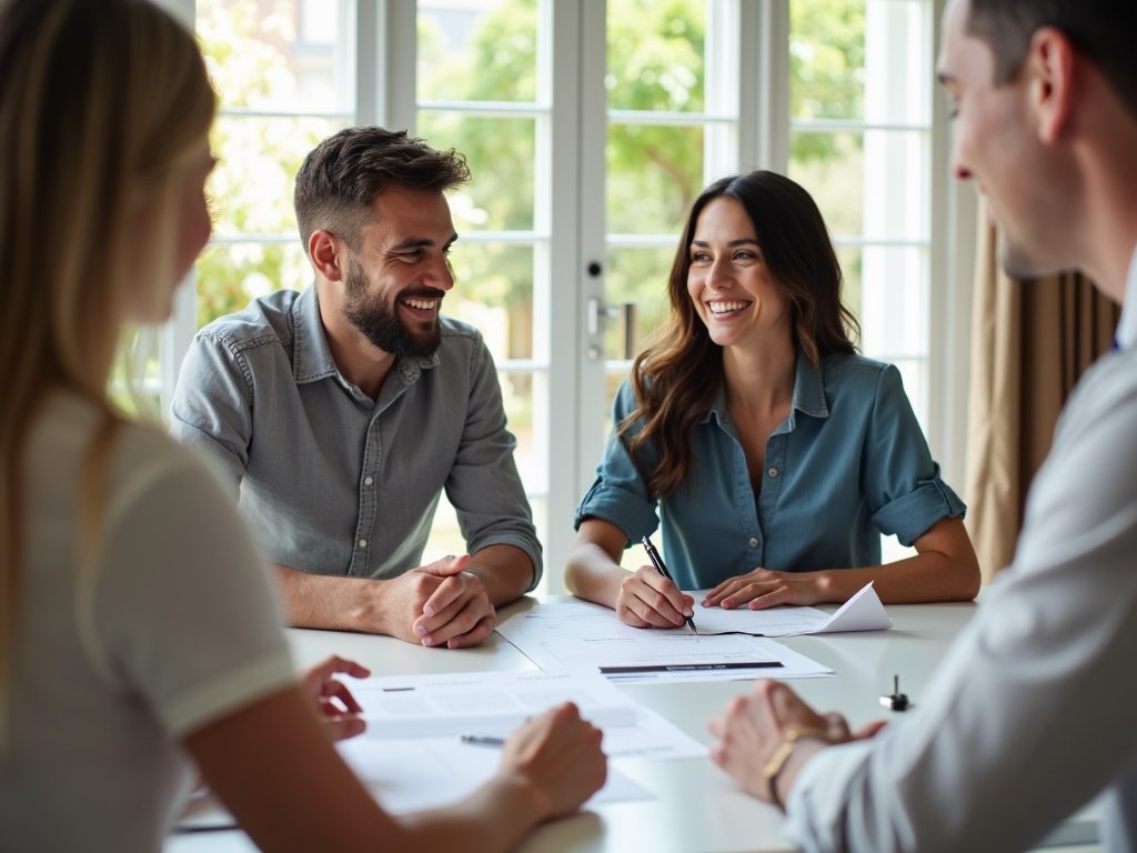 Couple signing mortgage closing documents
