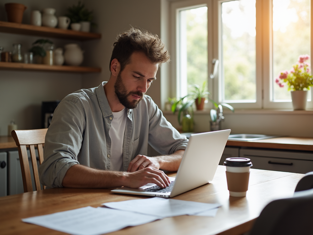 Homeowner reviewing mortgage documents at home