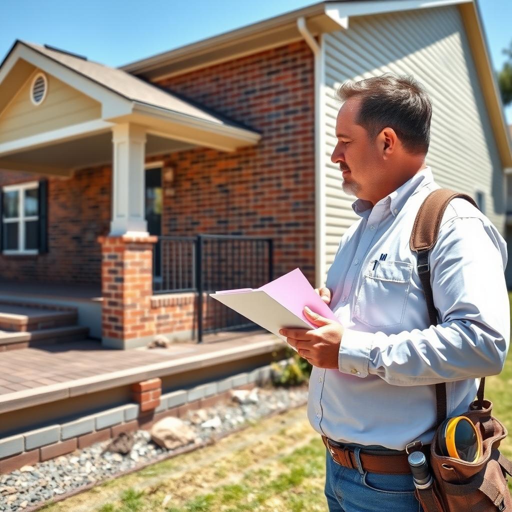 FHA appraiser checking a home’s exterior foundation