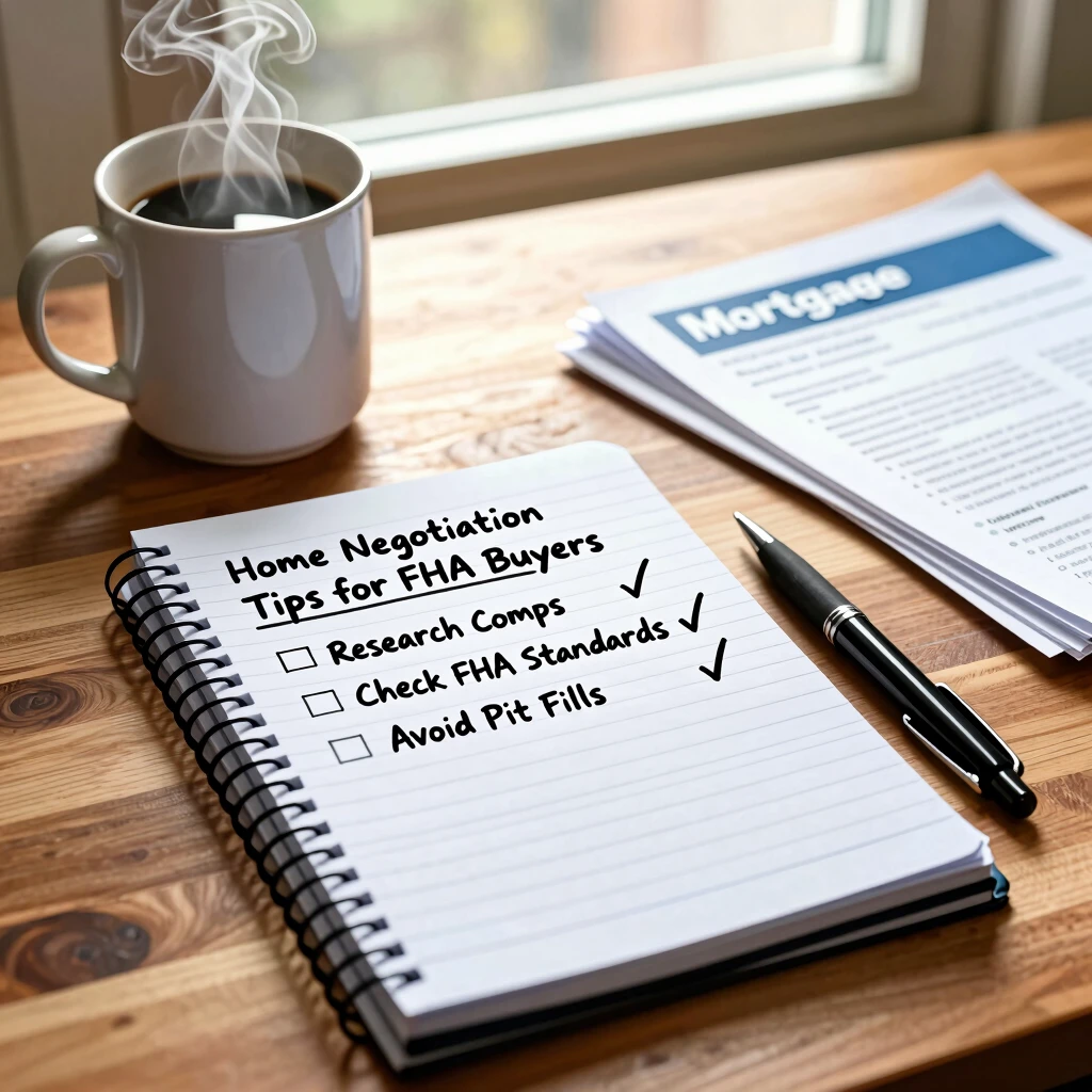 Handwritten checklist of tips for negotiating home prices under FHA guidelines