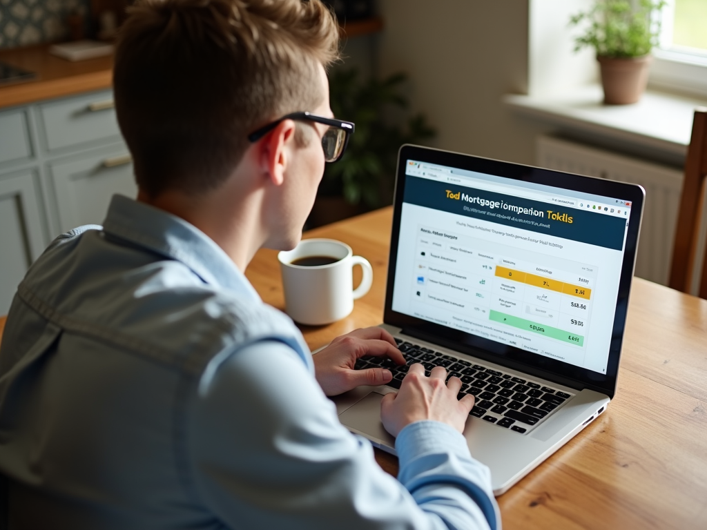 A homebuyer using a mortgage comparison tool on their laptop