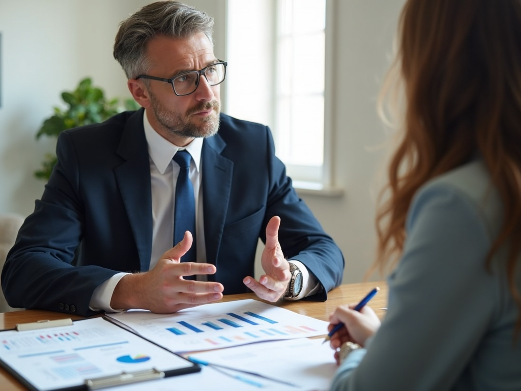 Mortgage broker consulting with client
