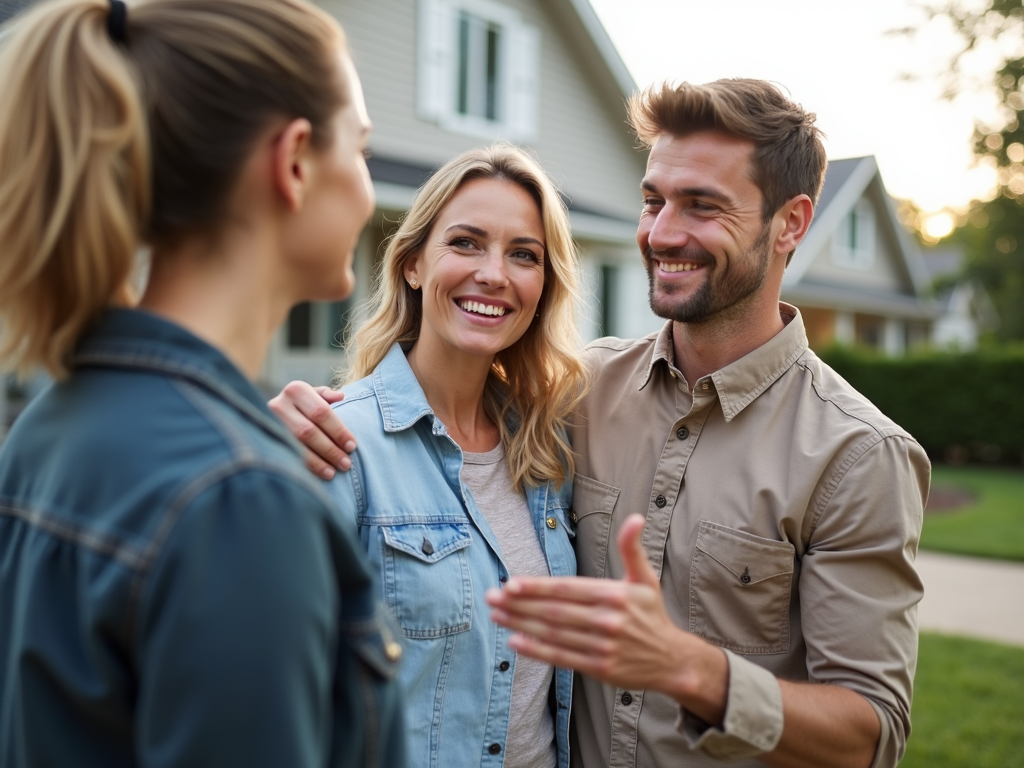 Couple viewing a potential home with a real estate agent.