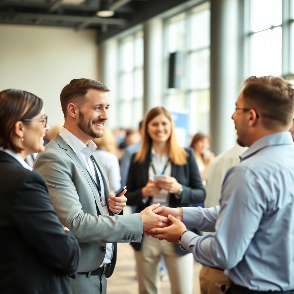 Mortgage professionals networking at a conference