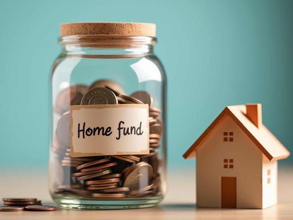 Jar labeled Home Fund with coins