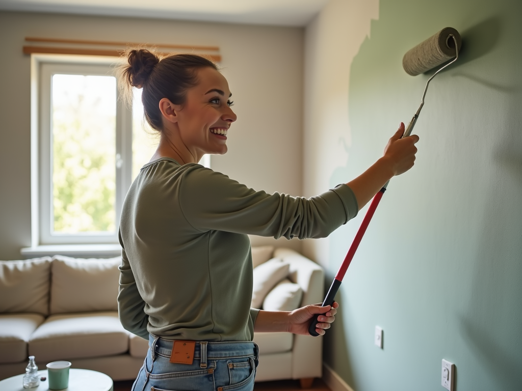 Homeowner painting a wall