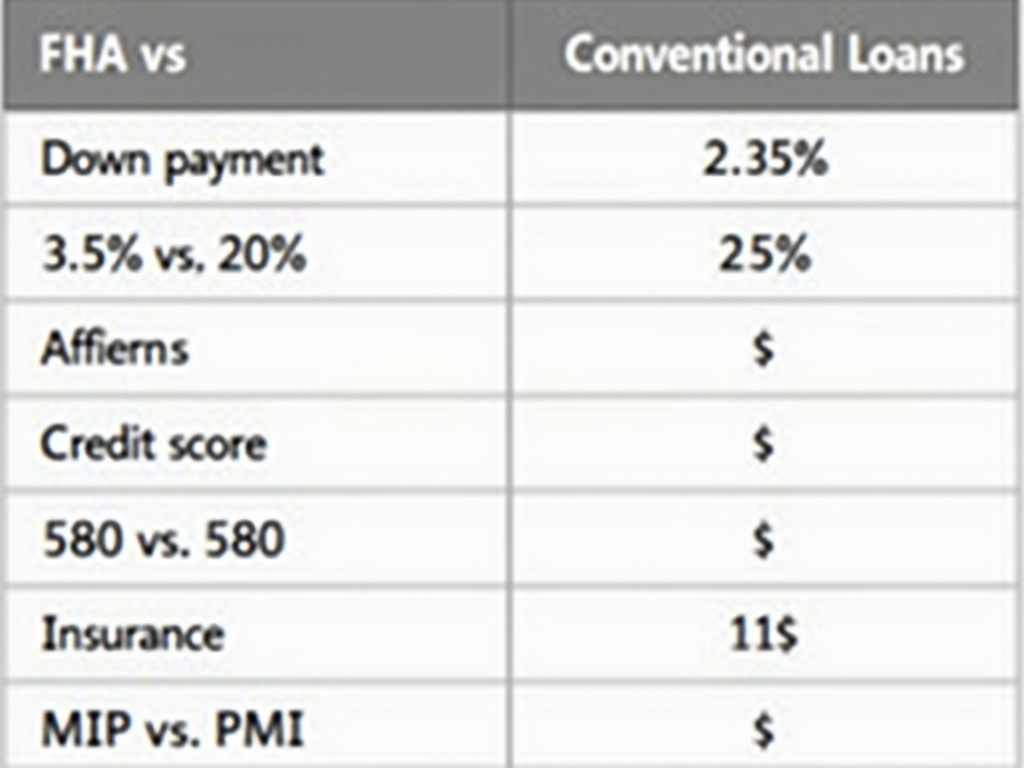 Chart comparing FHA loan requirements and costs with conventional loans.