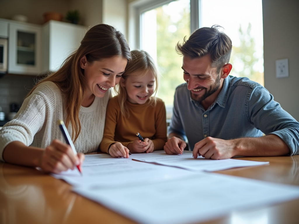Family reviewing FHA mortgage documents