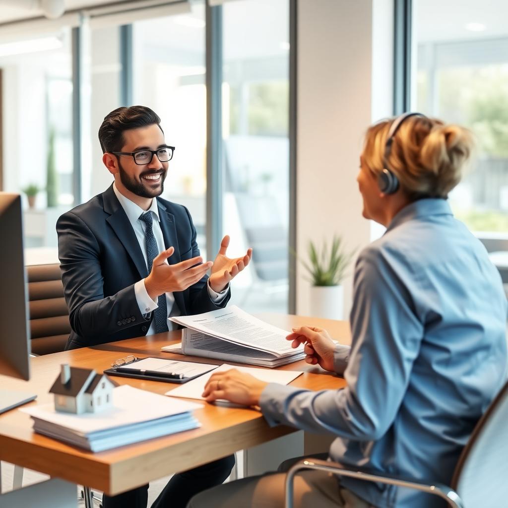 FHA-approved lender discussing loan terms with a client in a modern office