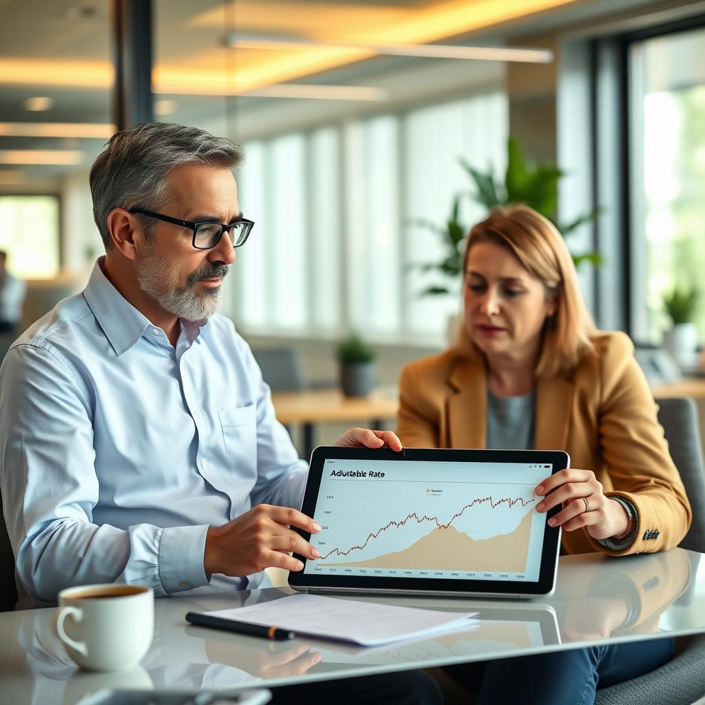 Financial advisor showing mortgage rate chart to a client