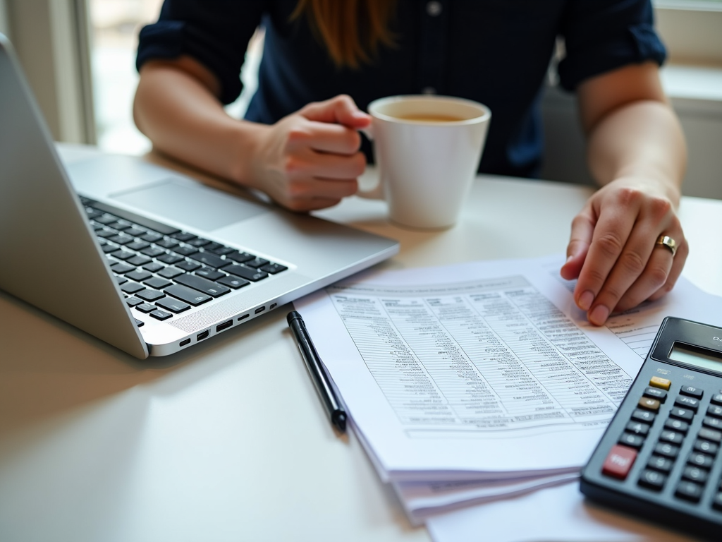 Preparing for a mortgage by reviewing finances at home.