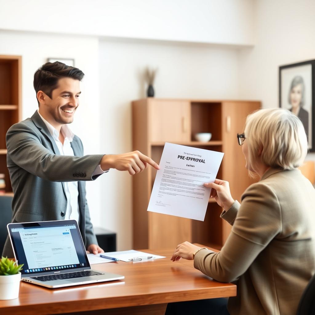 Lender giving pre-approval letter to a homebuyer