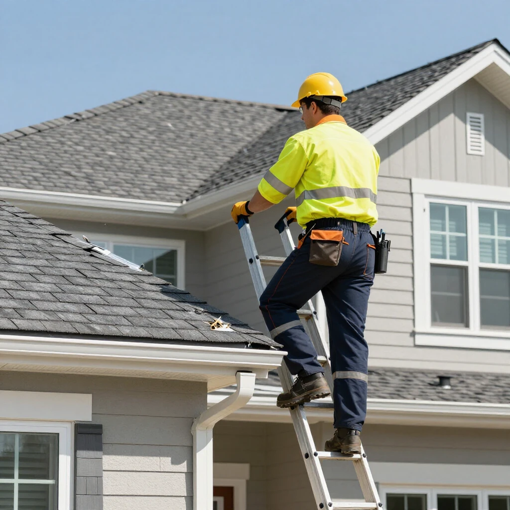 Home inspector examining the roof of a house